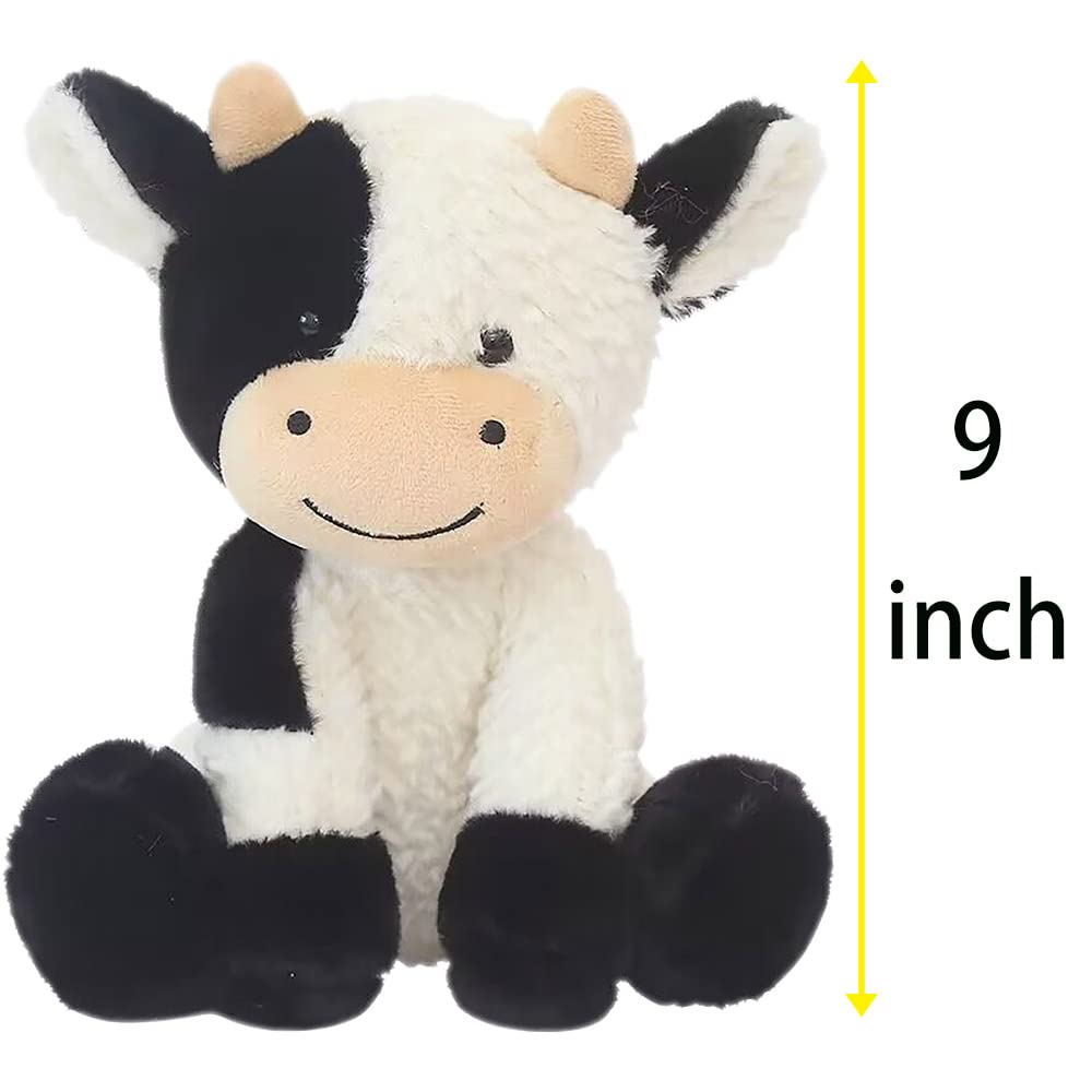 YUKOUQIAN Cow Stuffed Animal Cute Cow Plush Doll Toy 9 inch for Girls Boys Christmas (Cow Sitting)