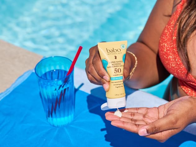 Babo Botanicals Sheer Mineral Sunscreen Lotion SPF 50 – 100% Mineral, Fragrance-Free, Water Resistant, For Babies, Kids & Sensitive Skin, 3 Fl Oz