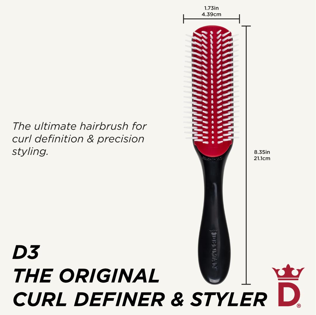 Denman Curly Hair Brush D3 (Black & Red) 7 Row Styling Brush for Detangling, Separating, Shaping and Defining Curls - For Women and Men