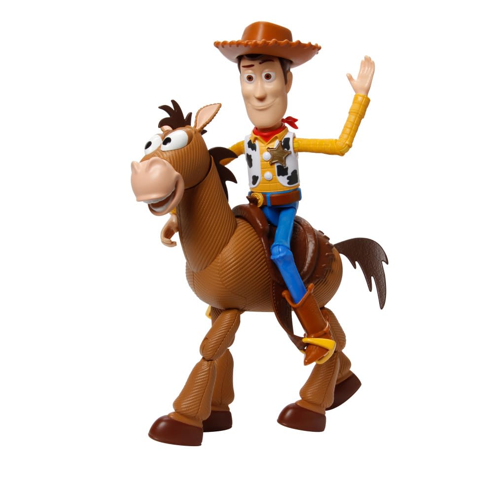 Mattel Disney Pixar Toy Story 4 Movie Set of 2 Action Figures, Collectible Pack Includes with Woody with Removable Hat & Rideable Bullseye