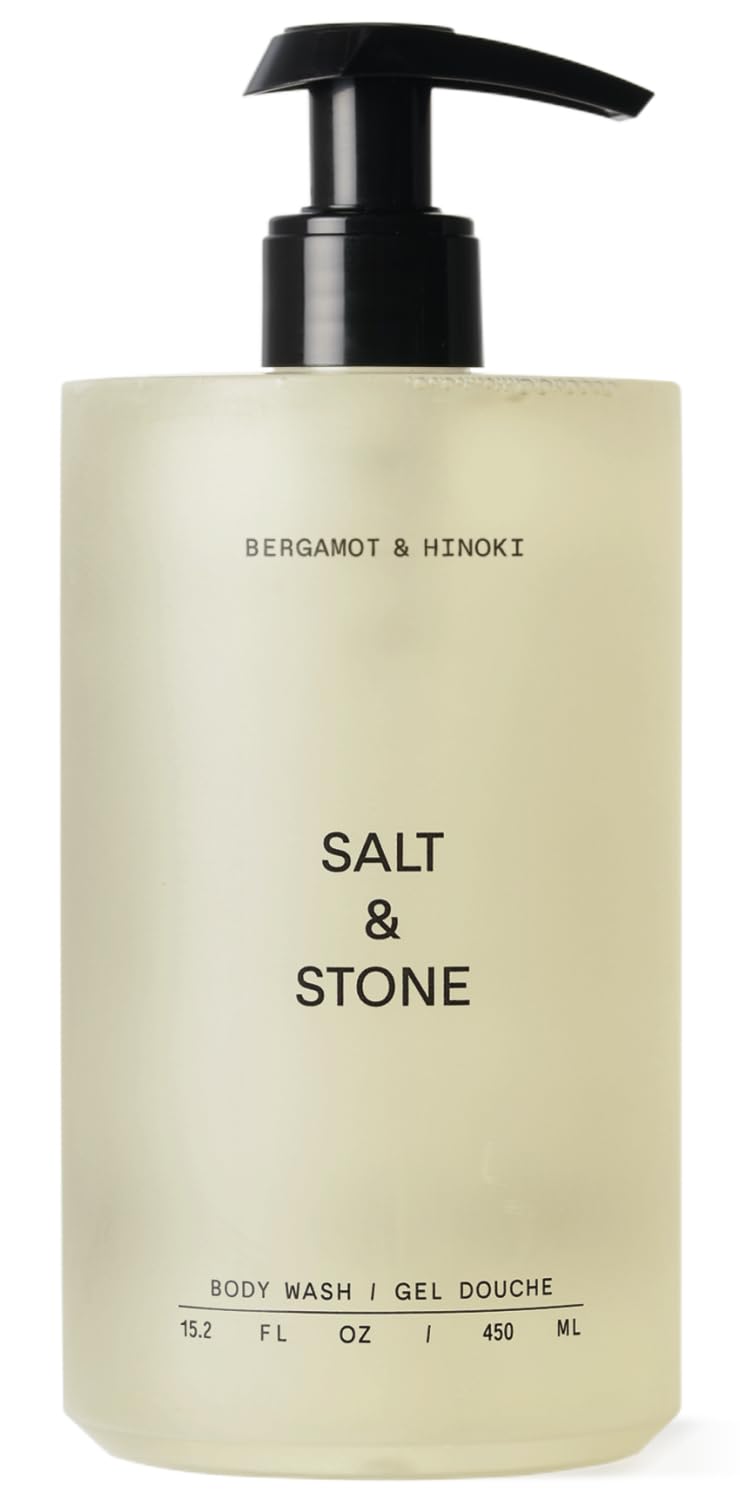 Salt & Stone Body Wash with Antioxidants – Deep Moisture, Sulfate & Paraben Free, Soft Hydrated Skin, Bergamot & Hinoki 15.2 fl oz