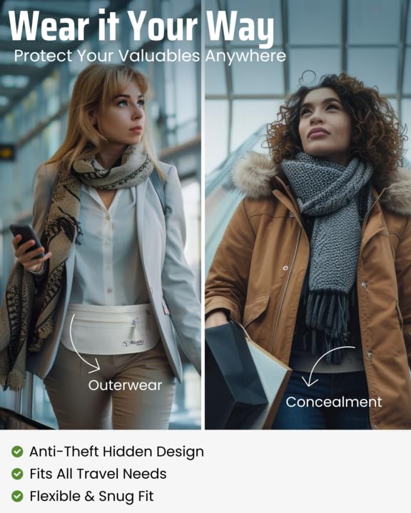 RFID Blocking Money Belt – Hidden Travel Wallet with Adjustable Strap, Lightweight & Water-Resistant Passport & Cash Holder