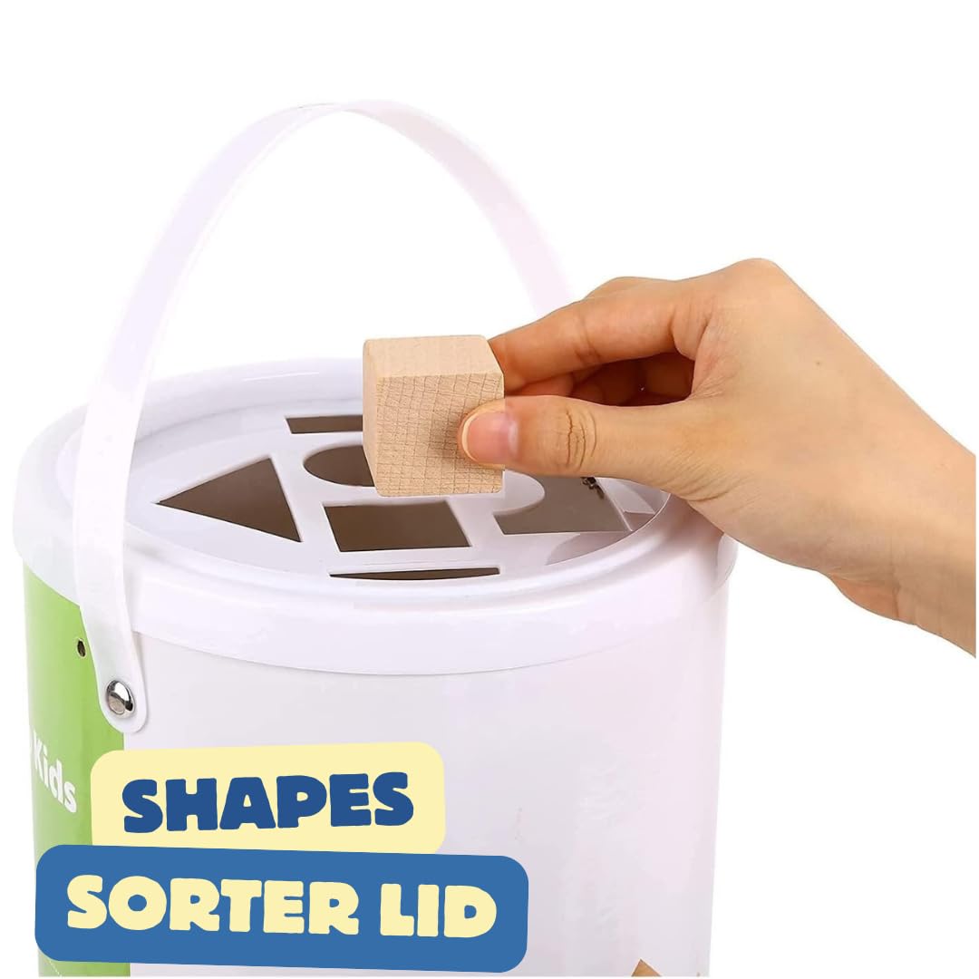 Pidoko Kids 100-Piece Wooden Blocks Set for Toddlers with Storage Container & Shape Sorter Lid – Natural Beech Wood Preschool Toy