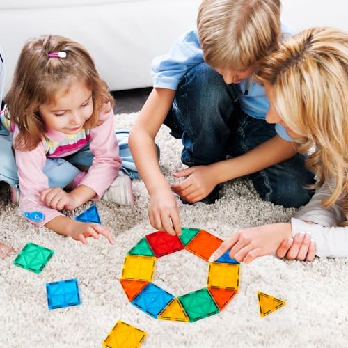 FNJO 110PCS Magnetic Tiles Building Set – STEM Construction Blocks, Montessori Learning & Play Toy for Toddlers, Kids, Preschool