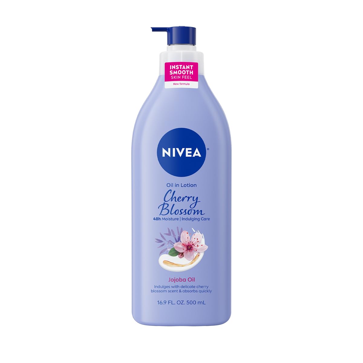 NIVEA Cherry Blossom & Jojoba Oil Body Lotion for Women, Fast-Absorbing, Non-Greasy, 48H Moisture, 16.9 Fl Oz Pump Bottle