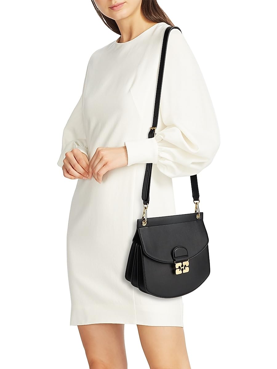 Ganni, Apo-G Leather Shoulder Bag, Black