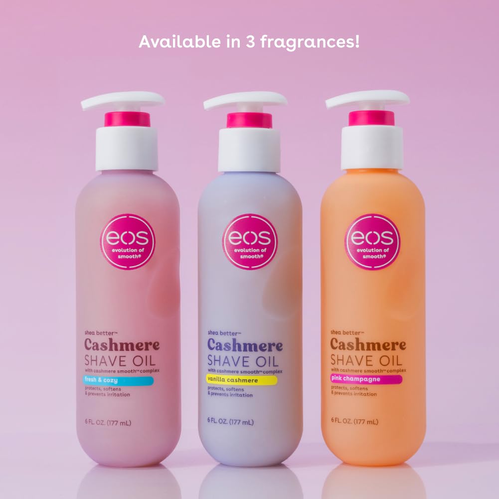 eos Cashmere Shave Oil, Fresh & Cozy, Soothing Moisturizing, Prevents Irritation Razor Burn, Bikini Area-Approved, Body Care, 6 fl oz