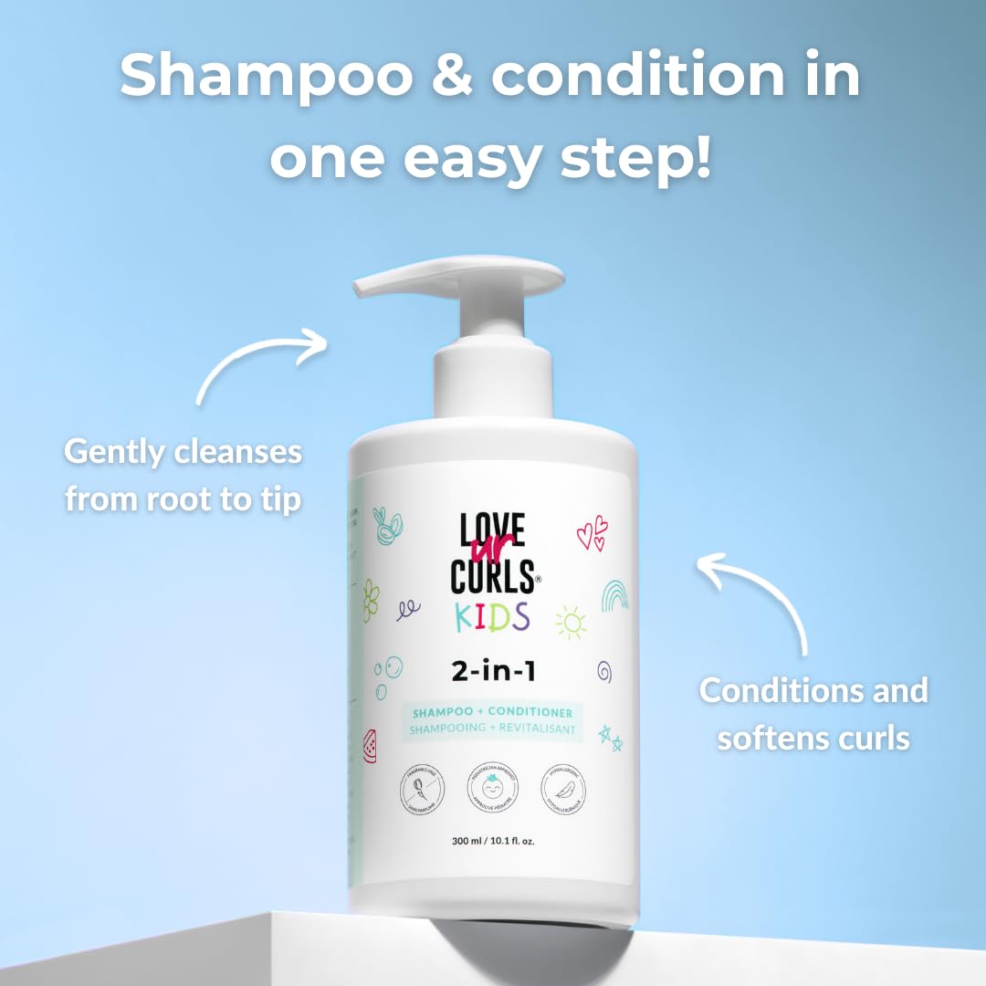 Love Ur Curls Kids 2-in-1 Shampoo & Conditioner | Fragrance-Free, Tear-Free, Gentle Formula | Sulfate & Paraben Free, 300 mL