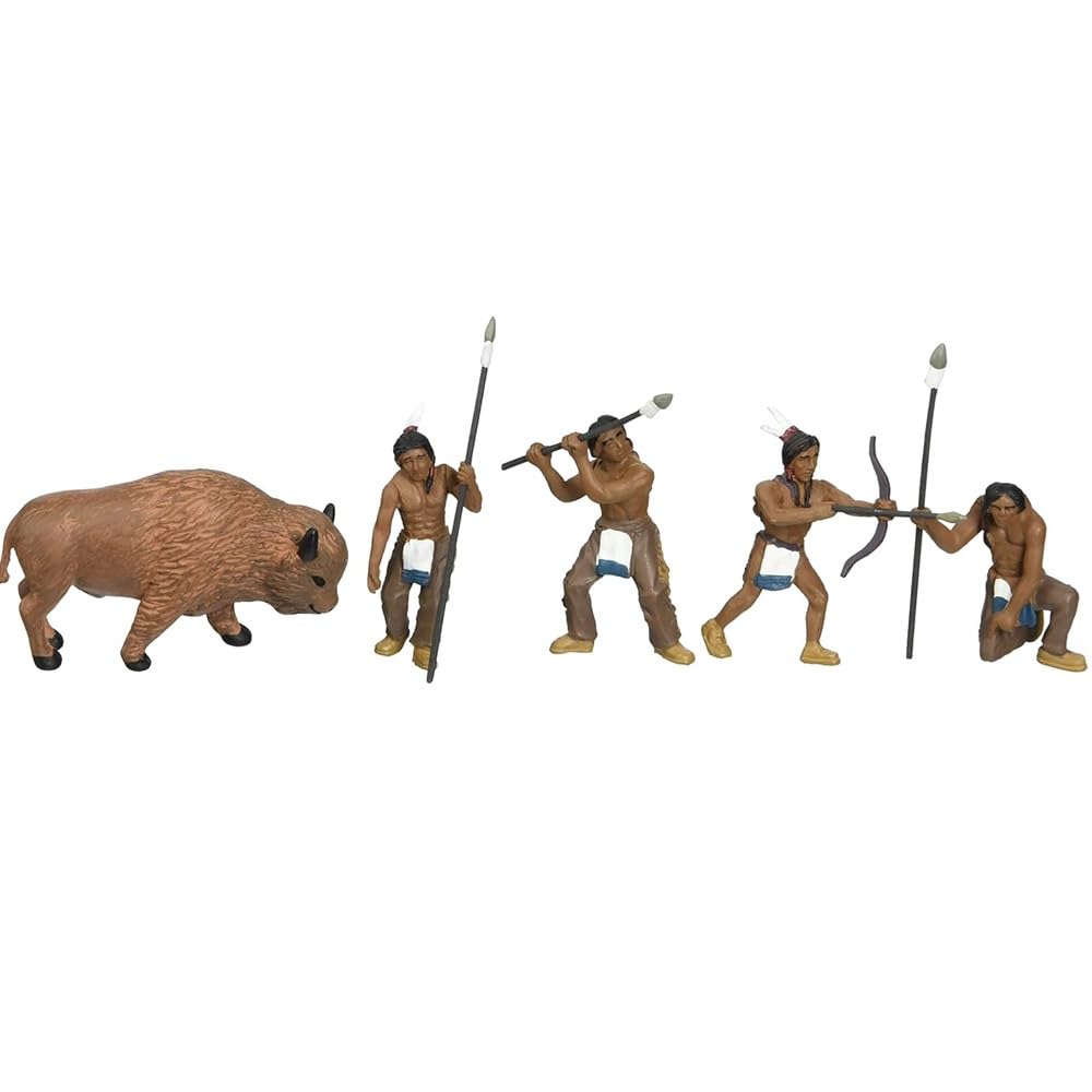 Woodland Scenics SP4444 1.5-Inch Scene Setters Figurine, Natives/Buffalo, 5/Pack