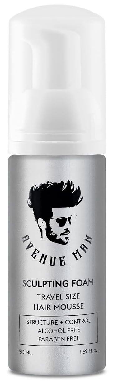 Avenue Man Sculpting Foam for Men - Travel Size (1.69 oz) - Firm Hold Volumizing Hair Mousse with Herbal Extracts Styling Products - Alcohol Free