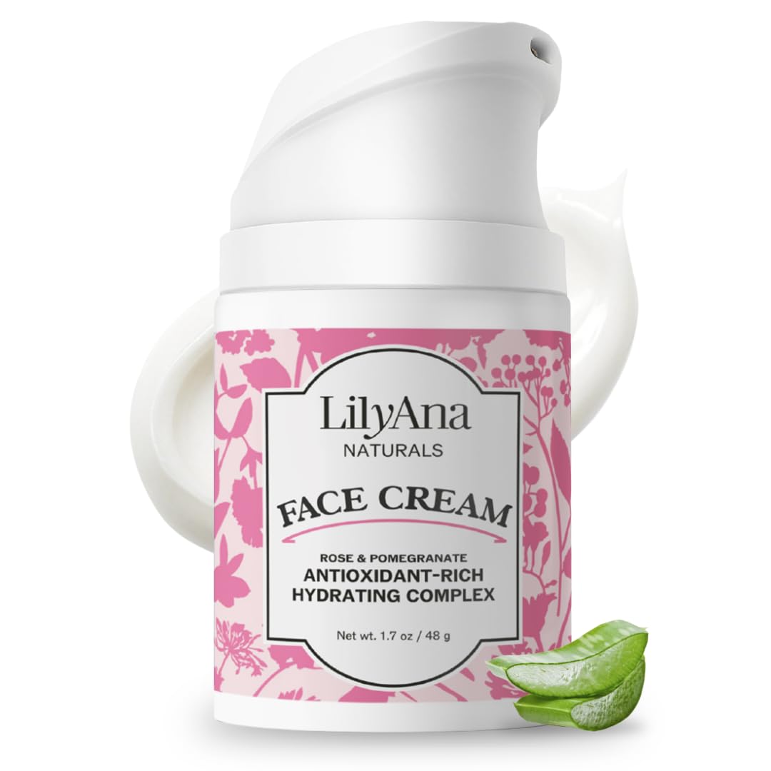 LilyAna Naturals Face & Neck Moisturizer Cream for Dry Skin & Dark Spot Brightening with Rose & Pomegranate Extracts, 1.7oz