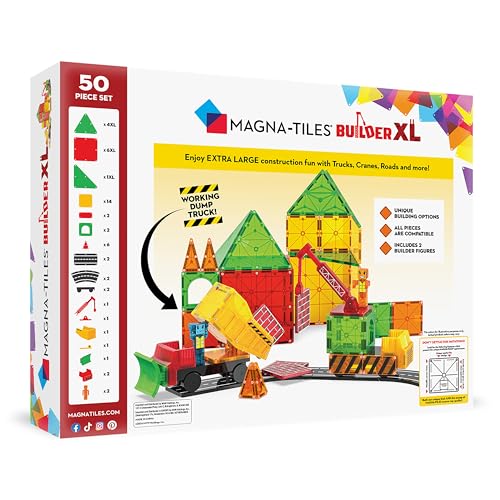 MAGNA-TILES Builder XL 50-Piece Magnetic Construction Set, The Original Magnetic Building Brand