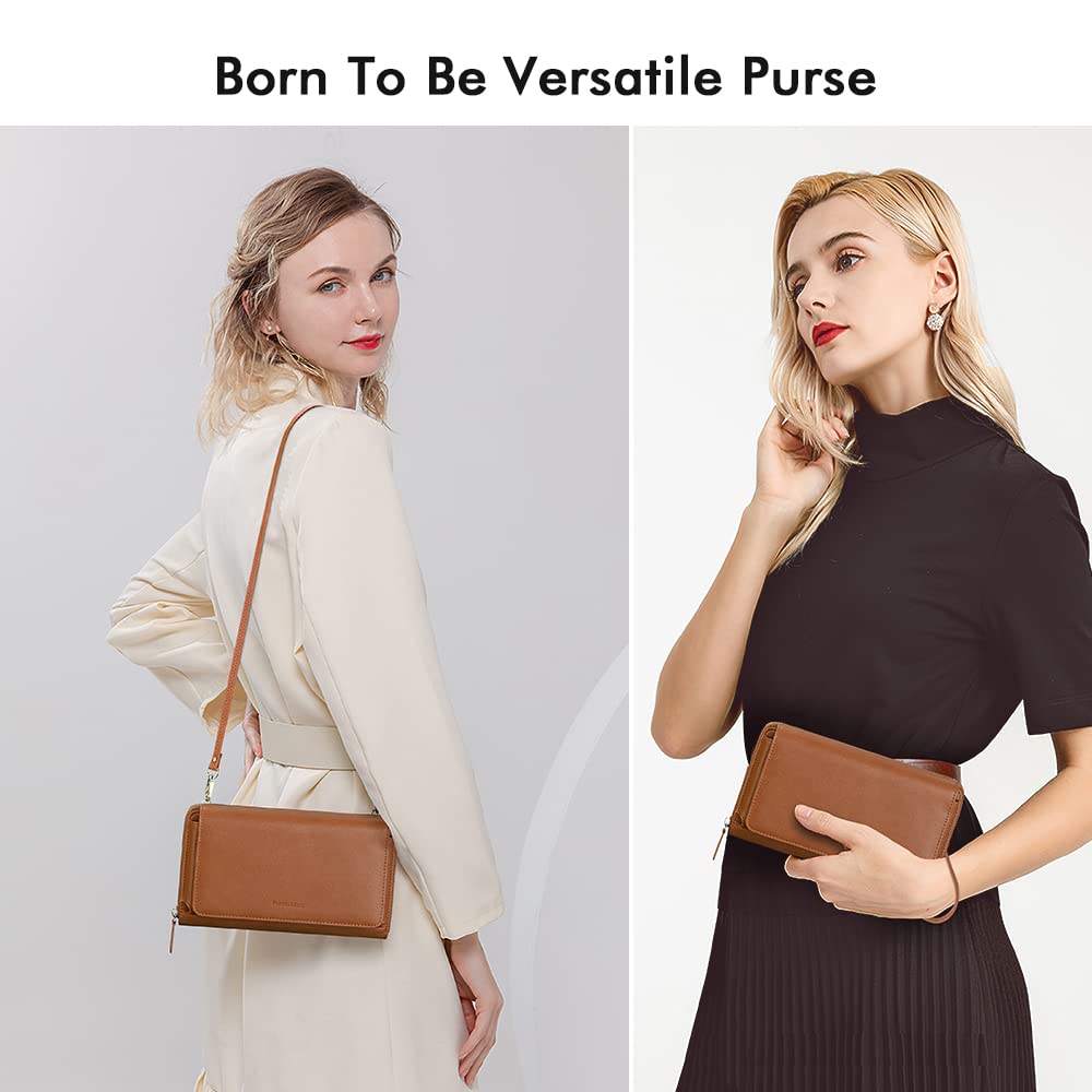 RONSIN Purse Crossbody for Women Wristlet Wallets with RFID Card Phone Wallets for Party Prom (Brown Purse)