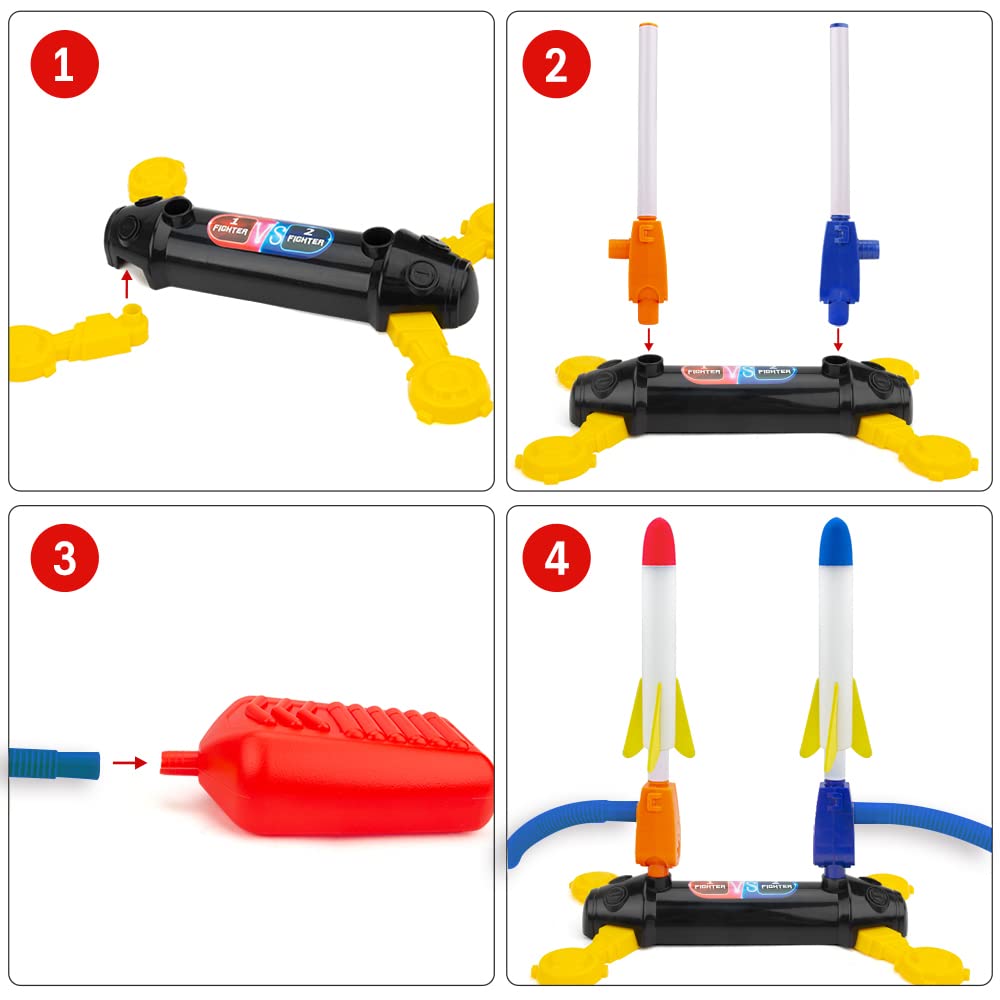 BananMelonBM Kids Rocket Launcher Toy – Foam Jump Rockets, 8 Flashing Rockets, Outdoor Duel Game for Boys & Girls Ages 5-8, STEM Gift
