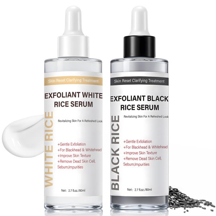 Glow Rice Exfoliant Ampoule Duo – Gentle Face & Body Peel, Hydrating Lightweight Serum & Cream, Soft Exfoliating Skin Scrub, 5.4 fl oz