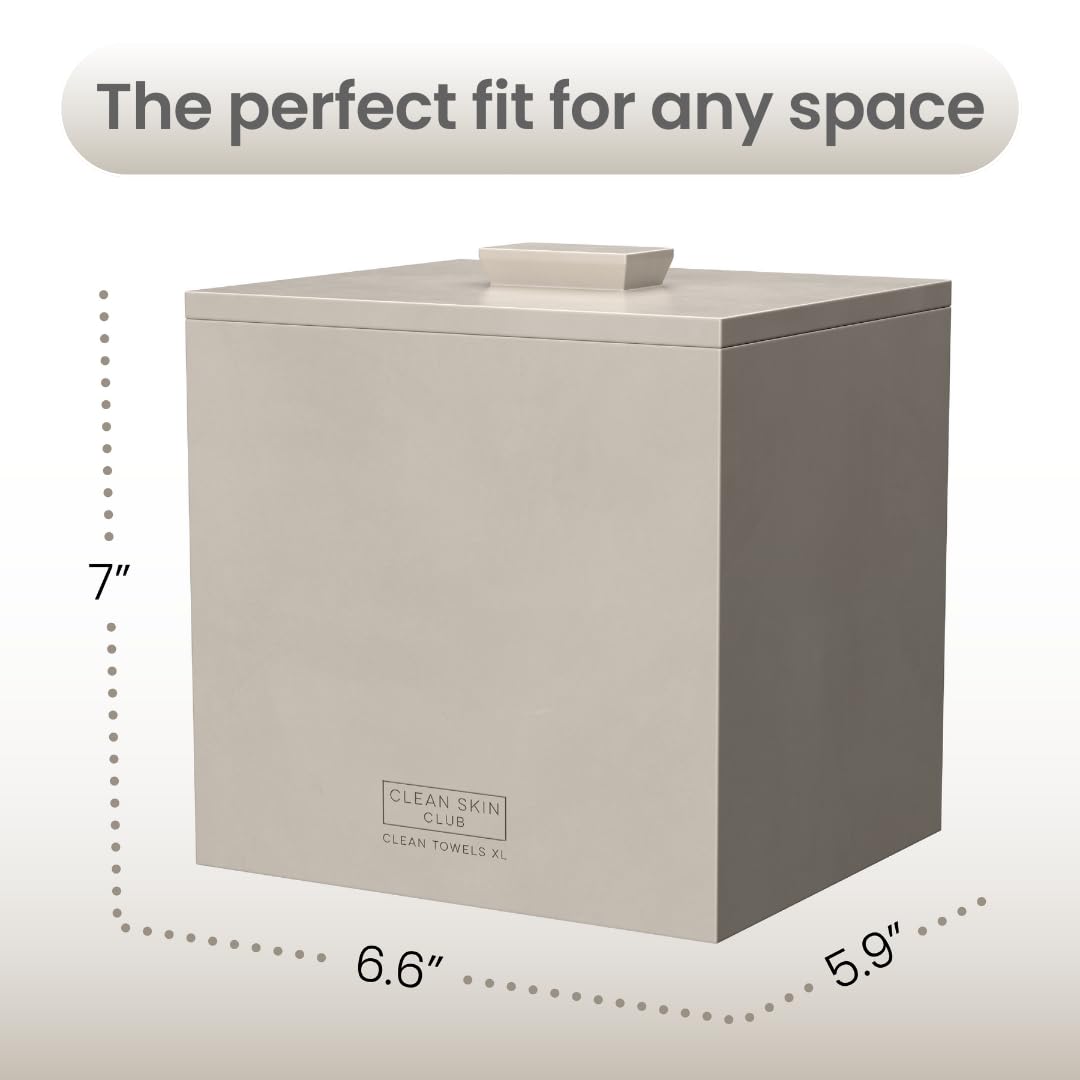 CLEAN SKIN CLUB XL Cement Box for 50 Disposable Towels, Concrete Face Towelette Holder, Bathroom Counter Storage, Taupe Stone