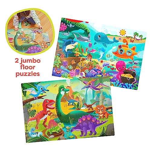 B. toys Gigantic 2-Pack Floor Puzzle – Sea & Dinosaur 48-Piece Jigsaw for Kids, 2x3 Ft Large Educational Puzzle for Toddlers 3+