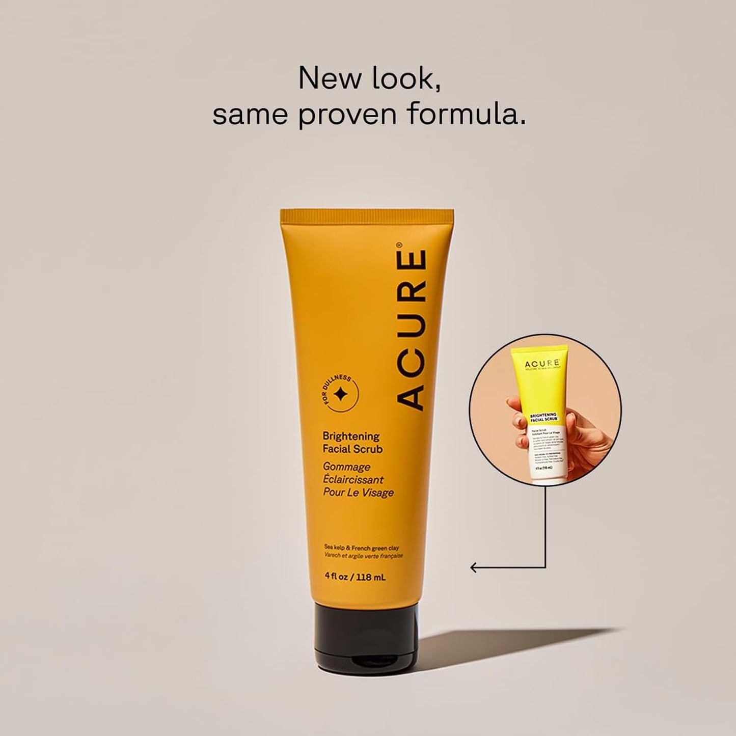 Acure Brightening Facial Scrub – Gentle Daily Exfoliating Face Wash with Sea Kelp & French Green Clay for Radiant Skin, 4 fl oz