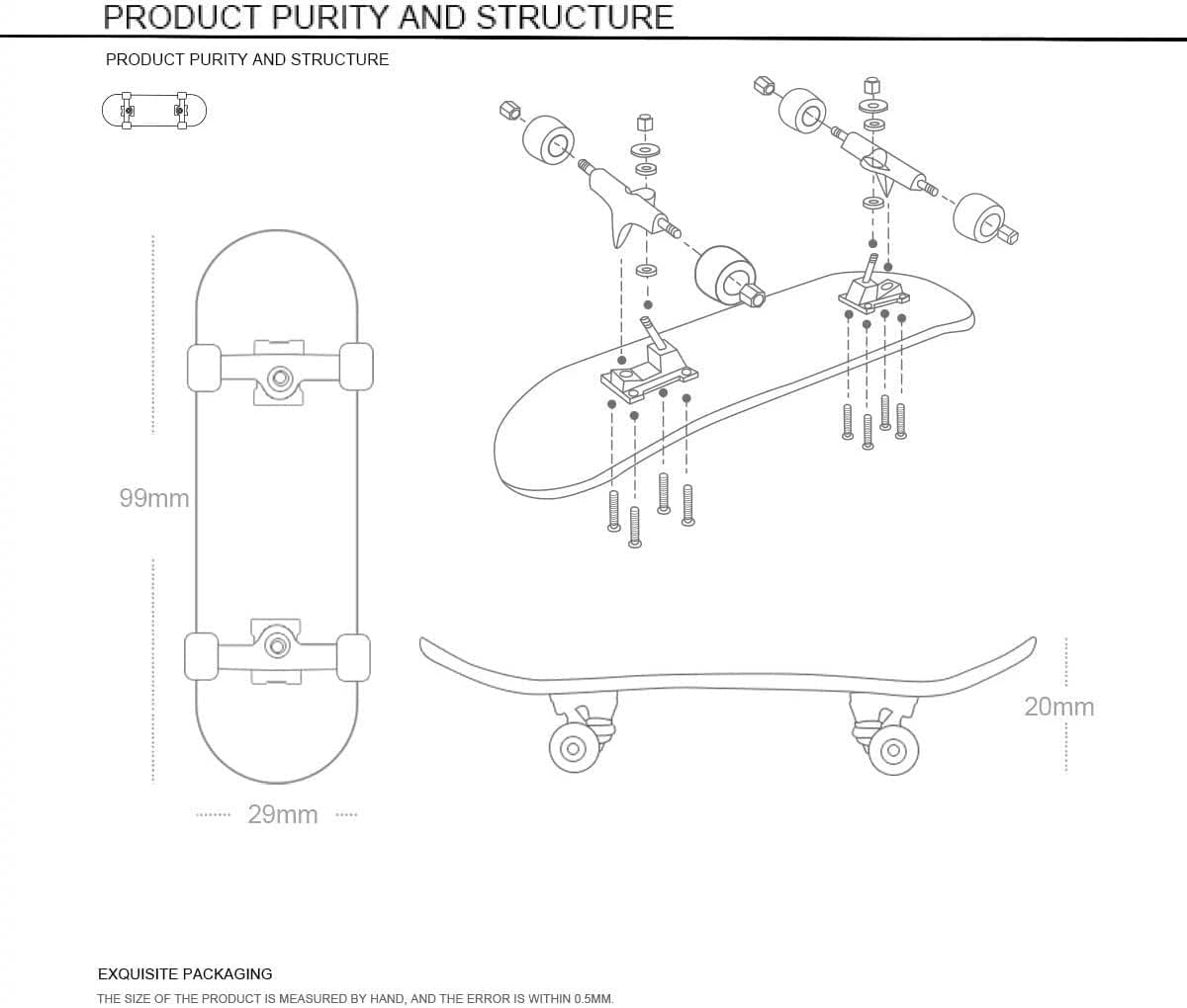 Lently Wood Fingerboards, Mini Fingerboards, 99mmL*29mmW (Skull god of war)