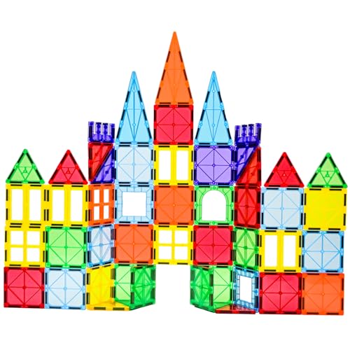 FNJO 110PCS Magnetic Tiles Building Set – STEM Construction Blocks, Montessori Learning & Play Toy for Toddlers, Kids, Preschool