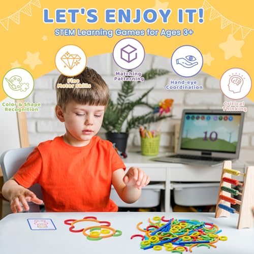 142pcs Wooden Pattern Blocks & Tangram Puzzle Set ā STEM Brain Teaser, Montessori Activity Toy for Kids Ages 3-5, Gift for Boys & Girls