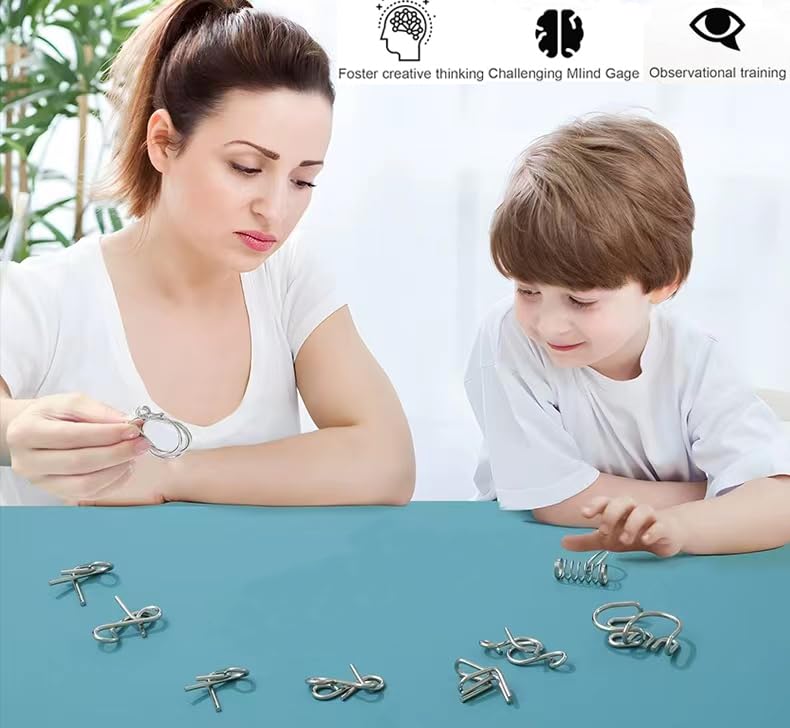 GEKELI 24-Piece Metal Wire Puzzle Set with Pouch – Brain Teasers, IQ Challenge, Interlock & Unlock Games, Magic Trick Toy for Kids & Adults