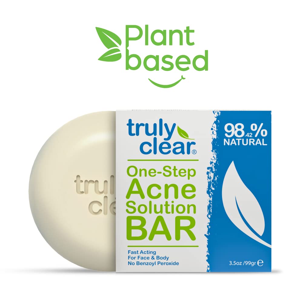 Truly Clear 1-Step Plant-Based Acne Treatment for Face, Chest & Back – Non-Drying, Salicylic + Hyaluronic Acid, Rosacea Safe