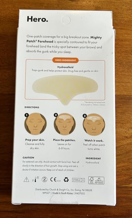 Hero Cosmetics Mighty Patch™ Forehead – Hydrocolloid Acne Patch for Large Zits & Blemishes, Drug-Free, Sensitive Skin Friendly, 5 Count