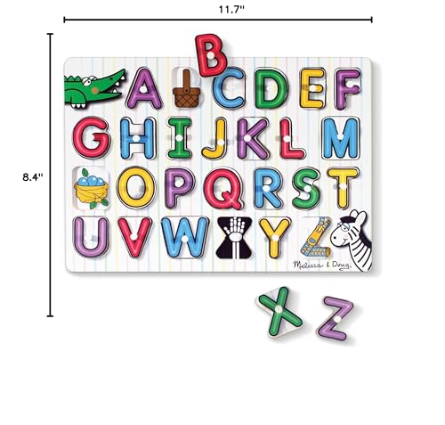 Melissa & Doug Lift & See Alphabet Wooden Peg Puzzle (26 pcs) - FSC Certified