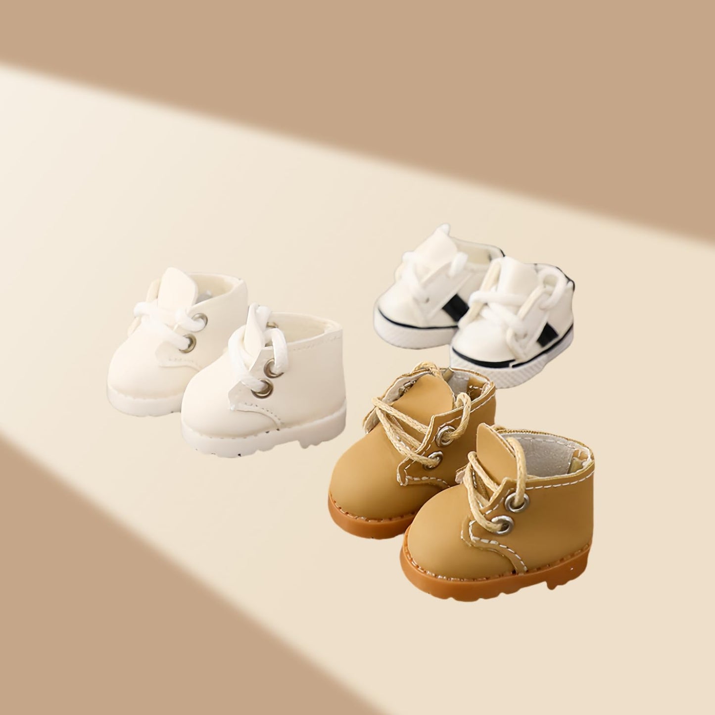 Mini Doll Shoes Accessories - Martin Boots PU Leather for 15-17cm Dolls, Cute Brown Outfit Replacement, No Doll Included, Dress-Up Set