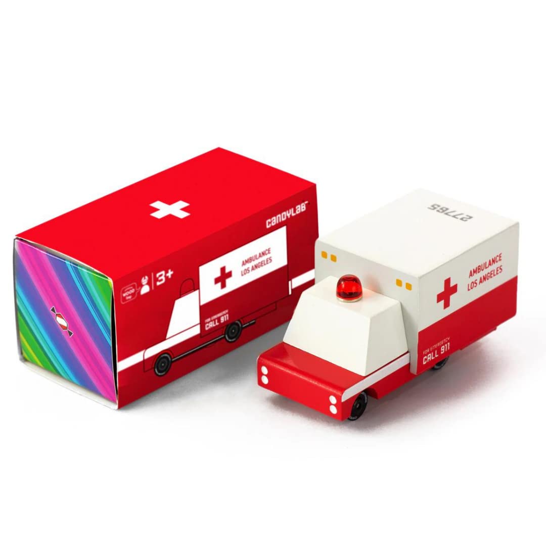 CANDYCAR® Wooden Diecast Collection - Ambulance Van, Premium Handcrafted Beech Wood Toy Car