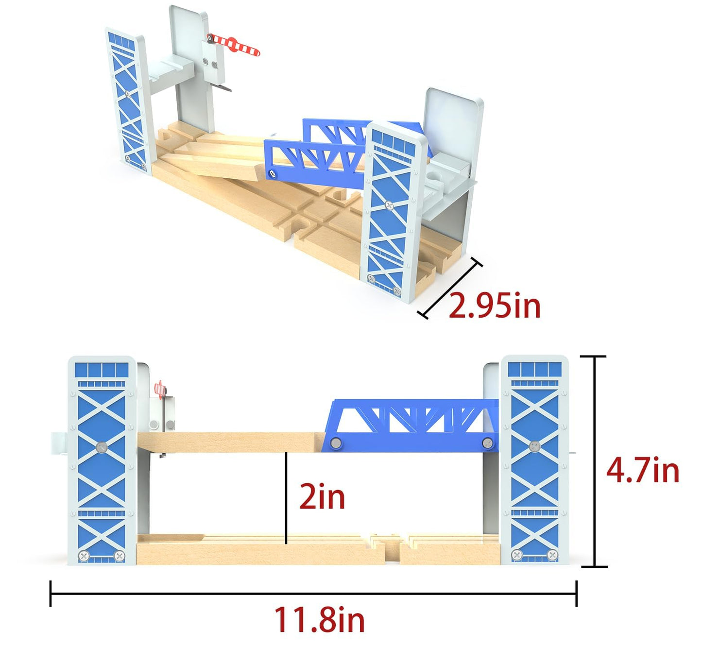 Z MAYABBO Wooden Train Set Accessories Wood Railway Bridge for Railroad Tracks, 2-Level Overpass Compatible for All Railway Tracks System