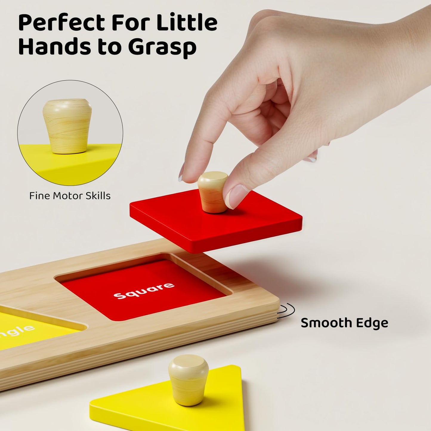 QODOFLR Jumbo Knob Wooden Shape Puzzle – Montessori Sorting Toy for Toddlers Ages 1-3, Preschool Learning Peg Puzzle for Boys & Girls 1-2