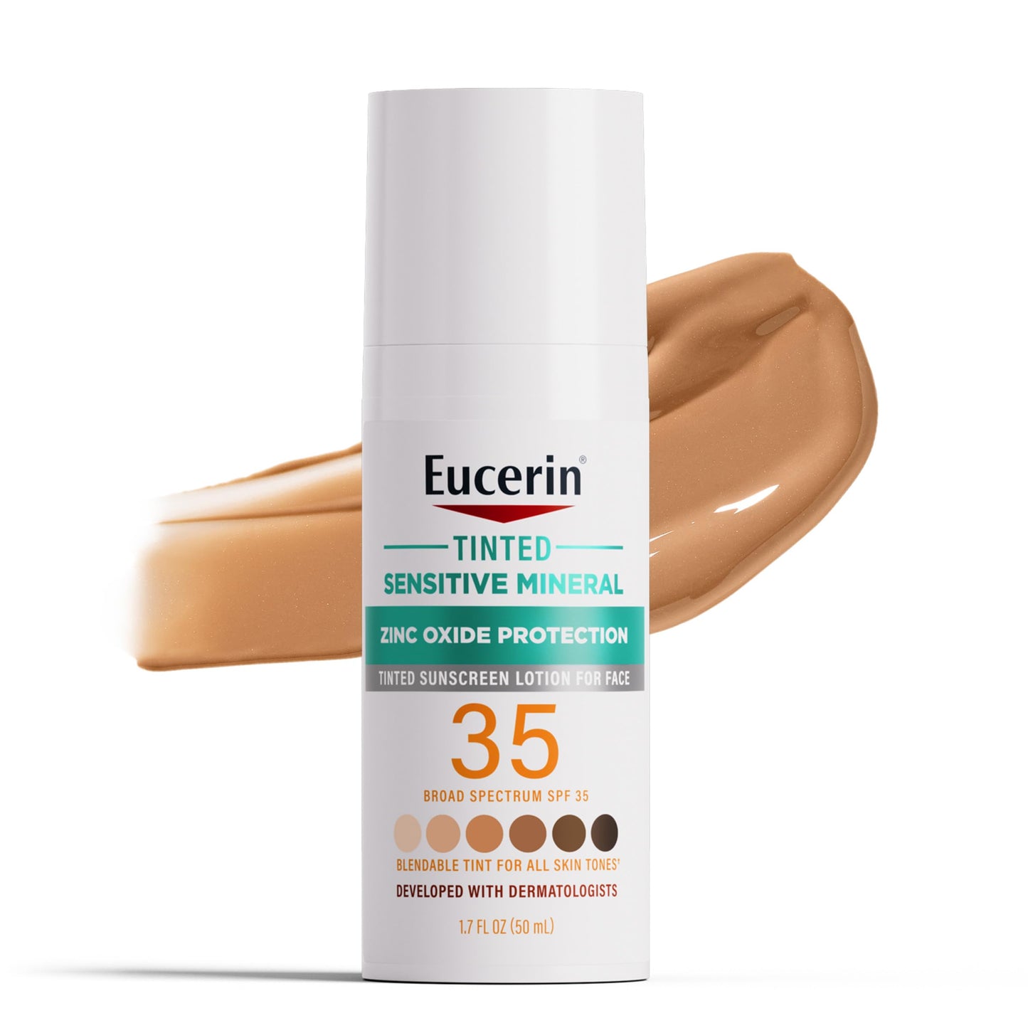 Eucerin Sun Tinted Mineral Face Sunscreen SPF 35 – Zinc Oxide Protection for Sensitive Skin, Non-Comedogenic Lotion, 1.7 Fl Oz