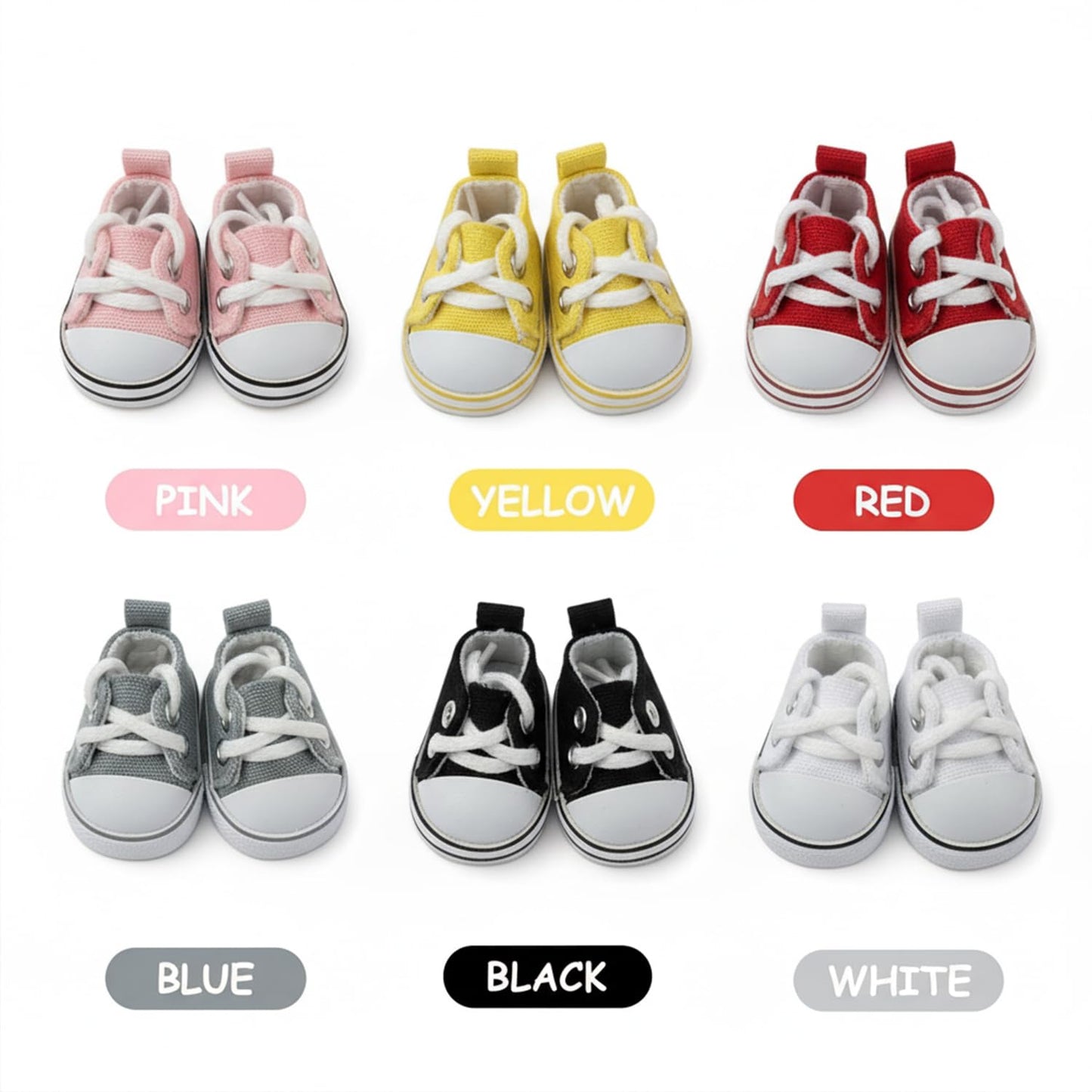QIXINGWISE 2 Pairs 17cm Doll Shoes, Lace-Up Canvas Sneakers for 6.7in Dolls, Mini Fingerboard Shoes, Black & White Accessories