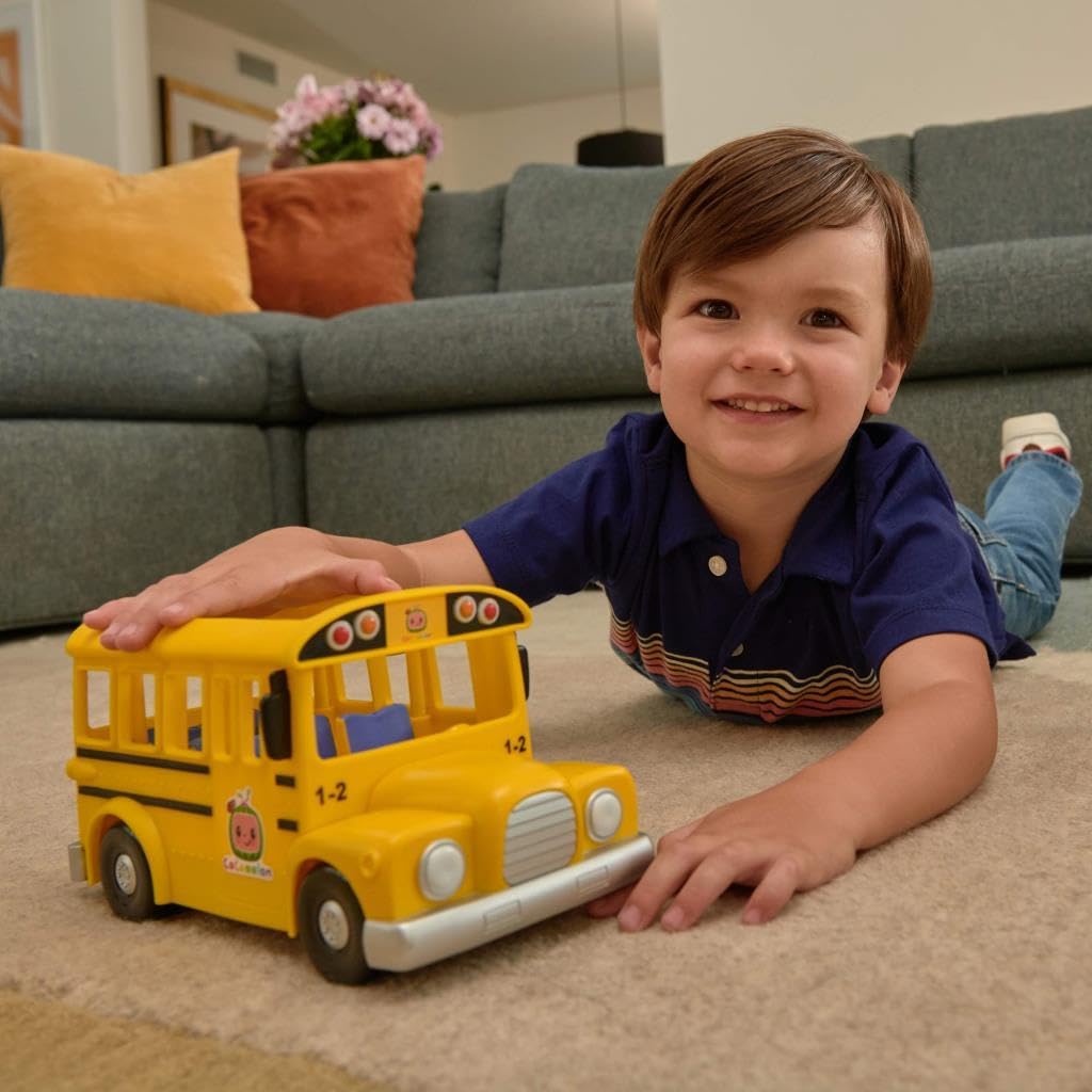 CoComelon Musical Yellow School Bus Toy – Plays ‘Wheels on The Bus’ Clips, Includes Removable JJ Figure for Toddlers & Kids