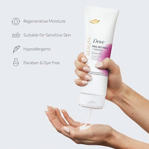 Dove Cream Serum Pro-Retinol + Firming for Elasticity and Firmness, with Collagen Peptides, Niacinamide and Antioxidants Lotion, 8 oz