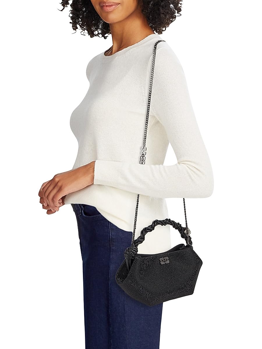Ganni, Mini Bou Strass-Embellished Top Handle Bag, Black