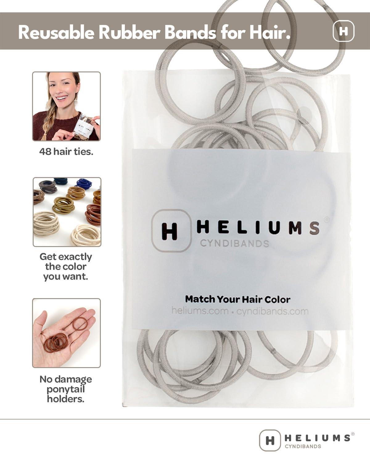 Heliums Small Hair Ties - Black - No Damage Mini 1 Inch Reusable 2mm Elastics for Thin Hair and Kids, Neutral Ponytail Holders - 48 Count