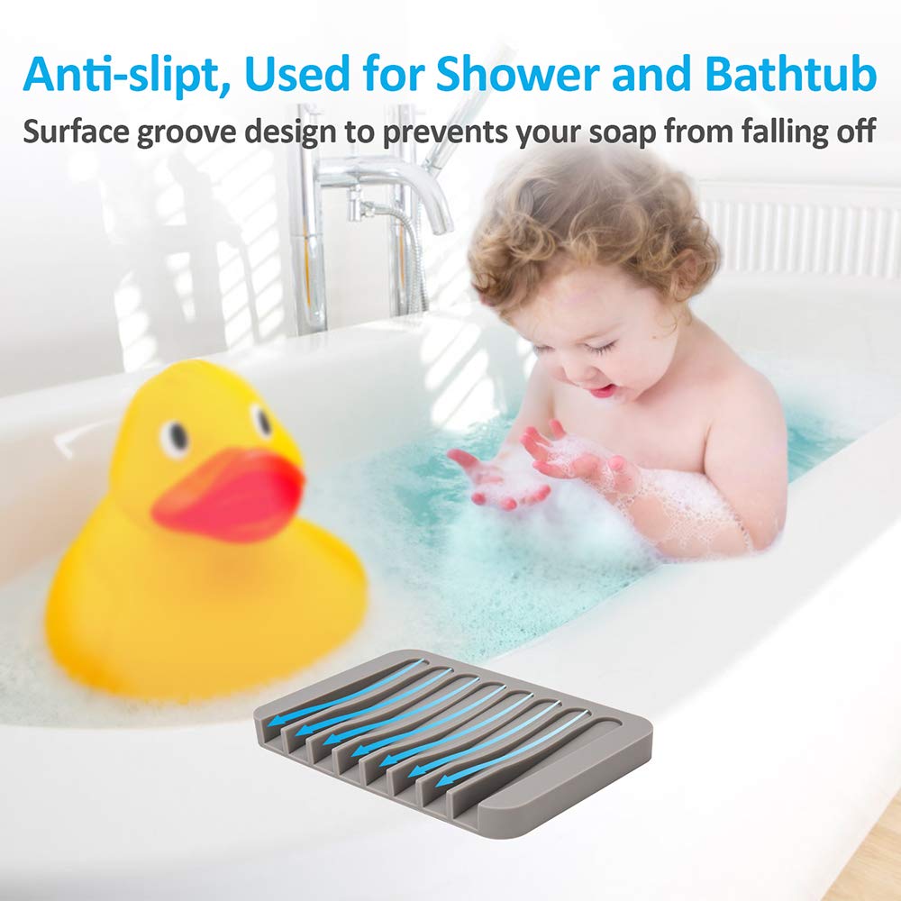 2PCS Mcyye Self-Draining Soap Dishes, Premium Silicone Holder for Bathroom, Kitchen, Tub, Razor & Sponges, Extends Soap Life, Easy to Clean