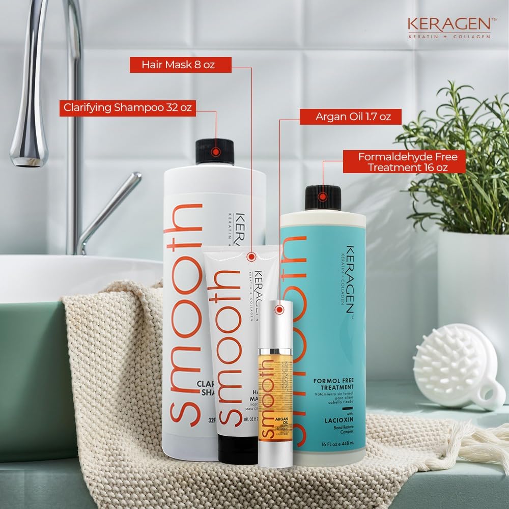 Keragen Brazilian Keratin Smoothing Treatment 16 Oz | Formaldehyde-Free Blowout Kit | Organic Keratin & Collagen for Frizzy, Dry, Damaged Hair | Salon Results at Home
