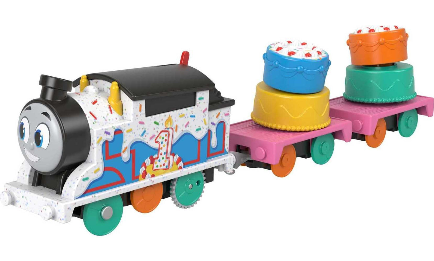 Thomas & Friends Motorized Toy Train, Wobbly Cake Thomas Engine with Cargo Cars & Pieces for Pretend Play Preschool Kids Ages 3+ Years