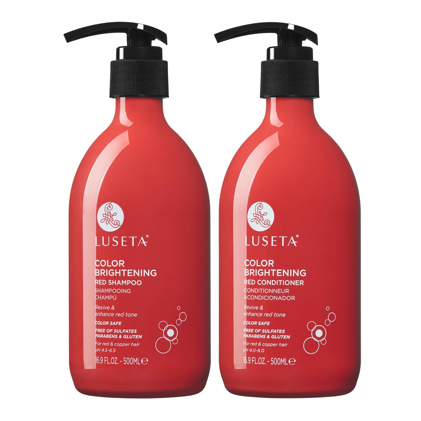 Luseta Red Hair Shampoo & Conditioner Set 16.9oz x2 | Sulfate-Free, Color Safe, Copper Brightening & Strengthening with Pomegranate Extract