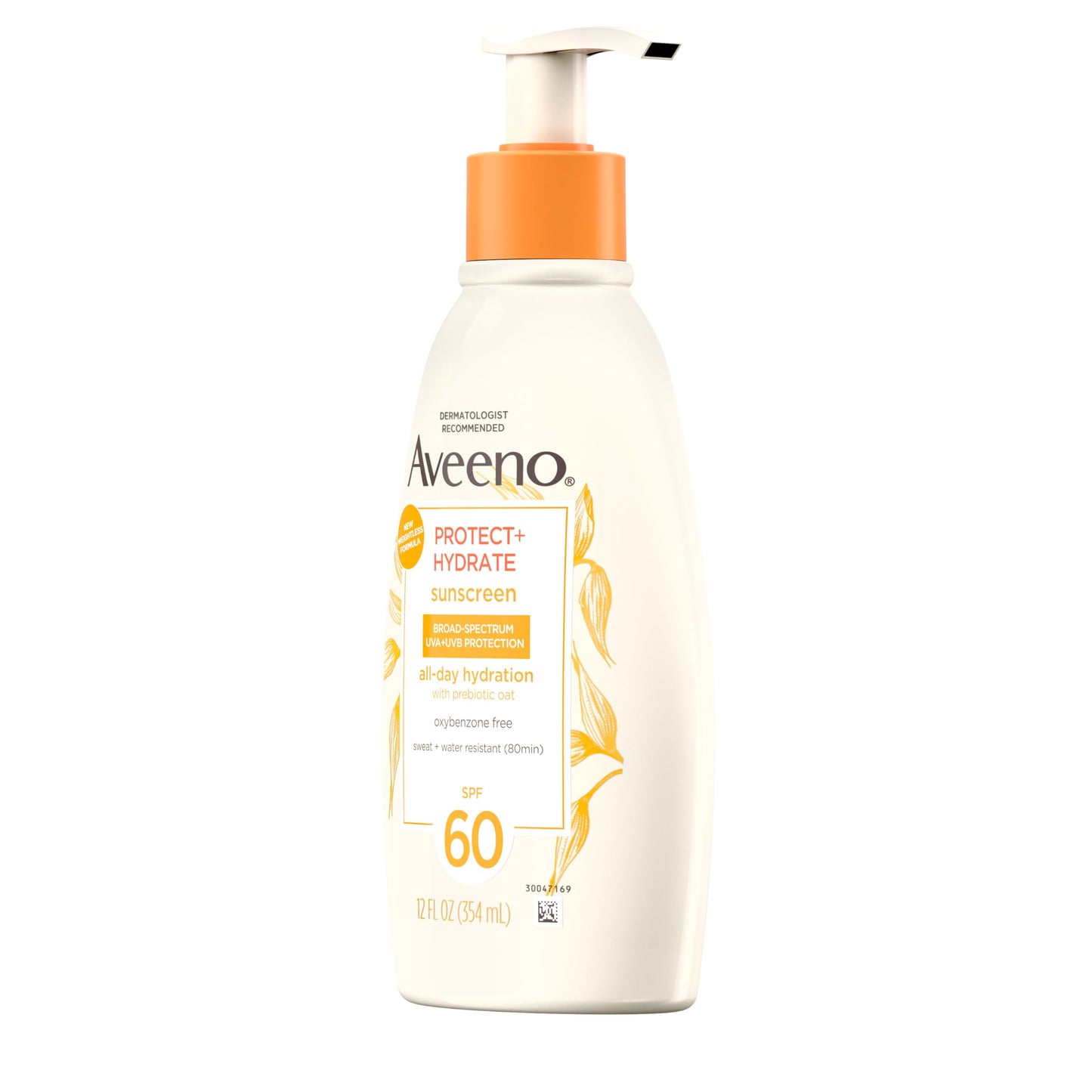 Aveeno Protect + Hydrate Sunscreen Lotion SPF 60 – Moisturizing, Prebiotic Oat, Oil & Paraben Free, Water & Sweat Resistant, 12 oz