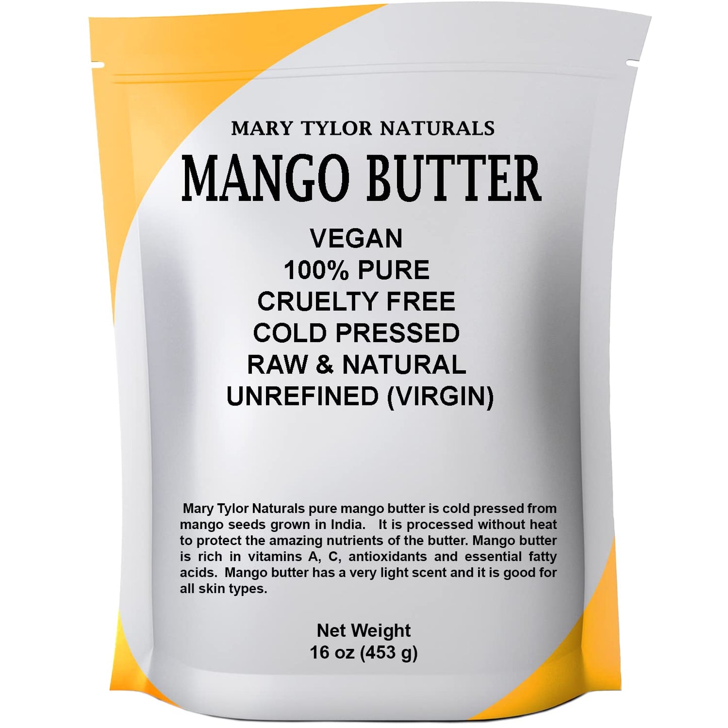 Mary Tylor Naturals Mango Butter 1 lb Cold Pressed, Unrefined,Raw Pure Mango Butter —