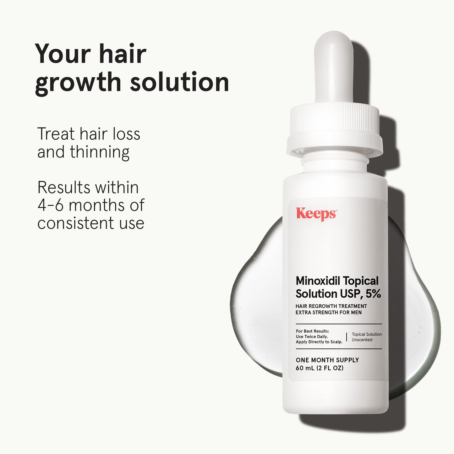 Keeps Extra Strength 5% Minoxidil for Men | Hair Growth Serum & Regrowth Treatment for Thinning Hair & Bald Spots | Unscented, Clinically Proven