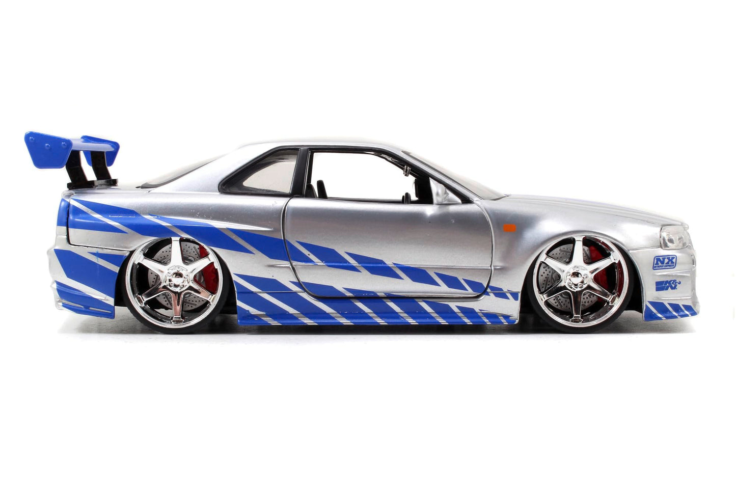 Jada Toys Fast & Furious Brian’s 2002 Nissan Skyline R34 Die-cast Car, 1:24 Scale, Silver & Blue