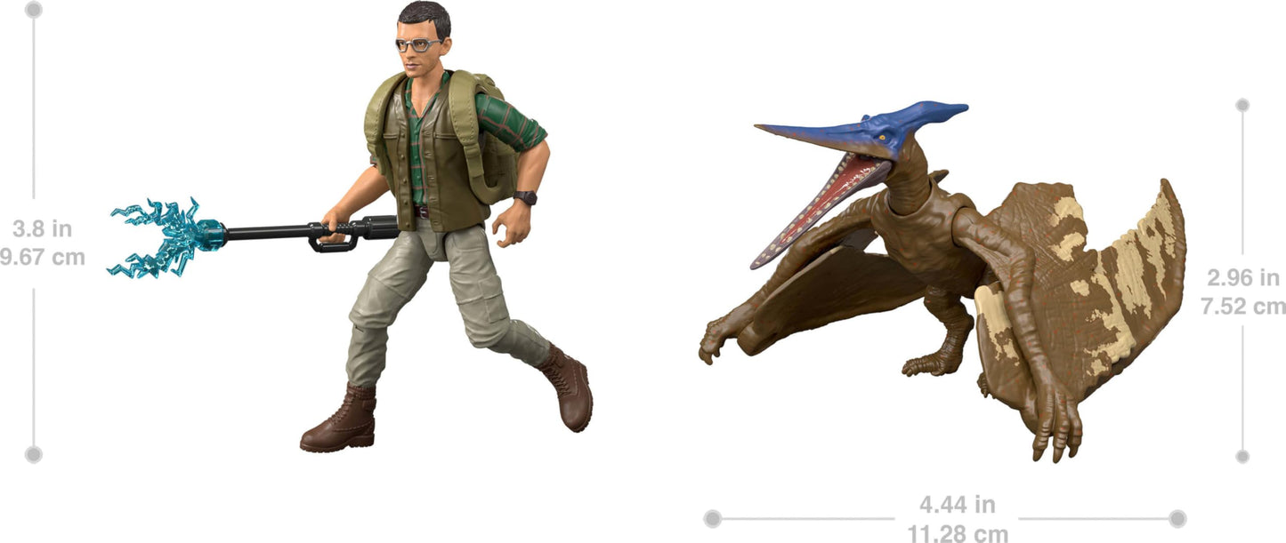 Mattel Jurassic World Rebirth Human & Dinosaur Figure Pack, Dr Henry Loomis & Pteranodon, Movie Accurate 3.75 Inch Scale, Posable Collectible