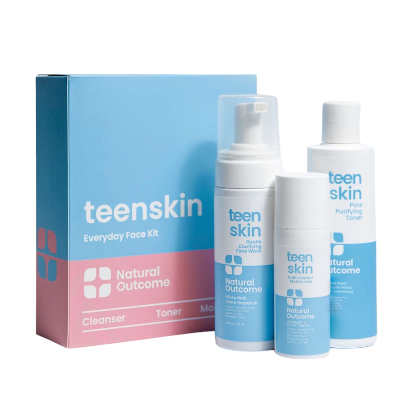 Teen Skin Care Kit 3-Step by Natural Outcome โ Face Wash, Toner & Moisturizer for Acne-Prone Skin, Perfect for Teens & Preteens