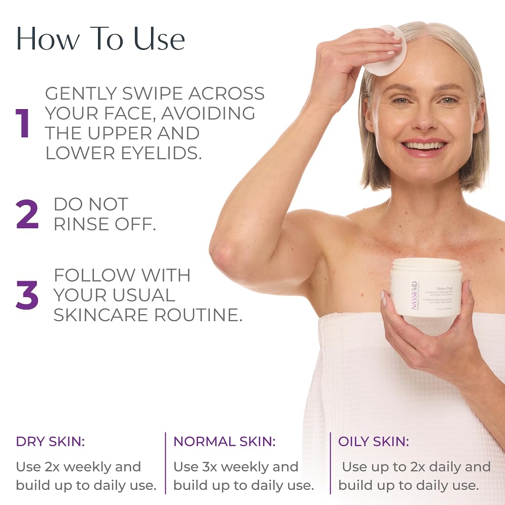 NassifMD Exfoliating Detox Pads – AHA/BHA Facial Pads for Deep Cleansing, Smooth Texture, Pore Reduction, Firming & Radiant Skin